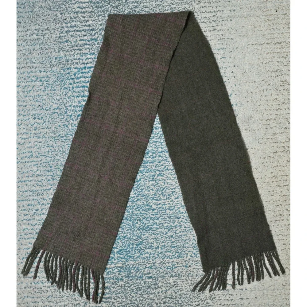 Polo Ralph Lauren Men's Plaid Wool Blend Scarf with Fringe Made in Italy (AB)